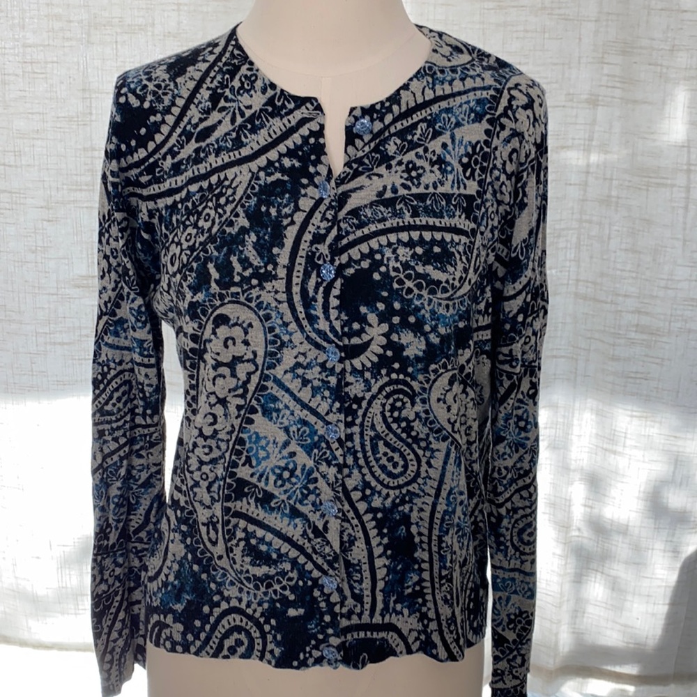 August silk black and blue paisley cardigan